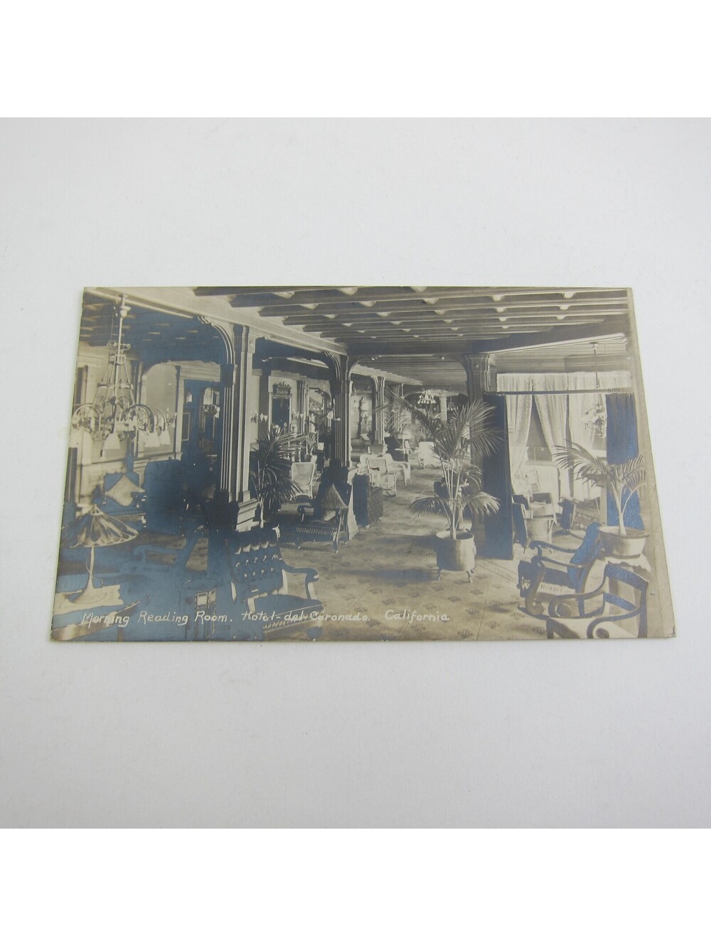 Real Photo Postcard RPPC Hotel del Coronado Morning Reading Room CA Antique RARE